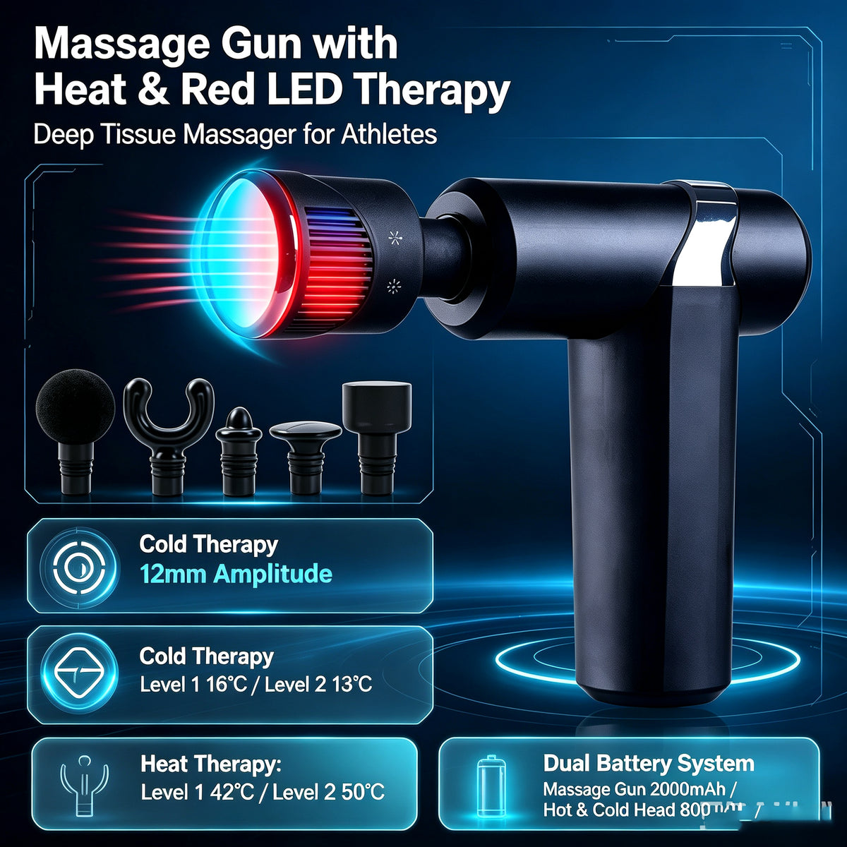 Hot and cold percussion massage gun for muscle recovery
